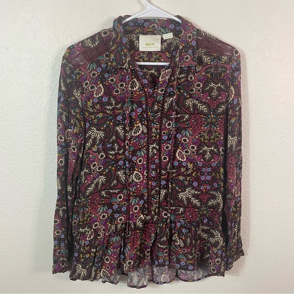 Maeve Anthropologie Janie Flounced Peasant Blouse Multicolor size 0 Boho Paisley - Picture 1 of 8